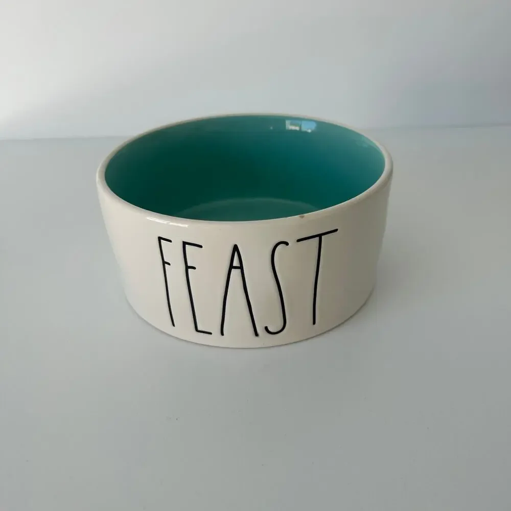 Rae Dunn Artisan Collection White & Green Feast Dog Bowl